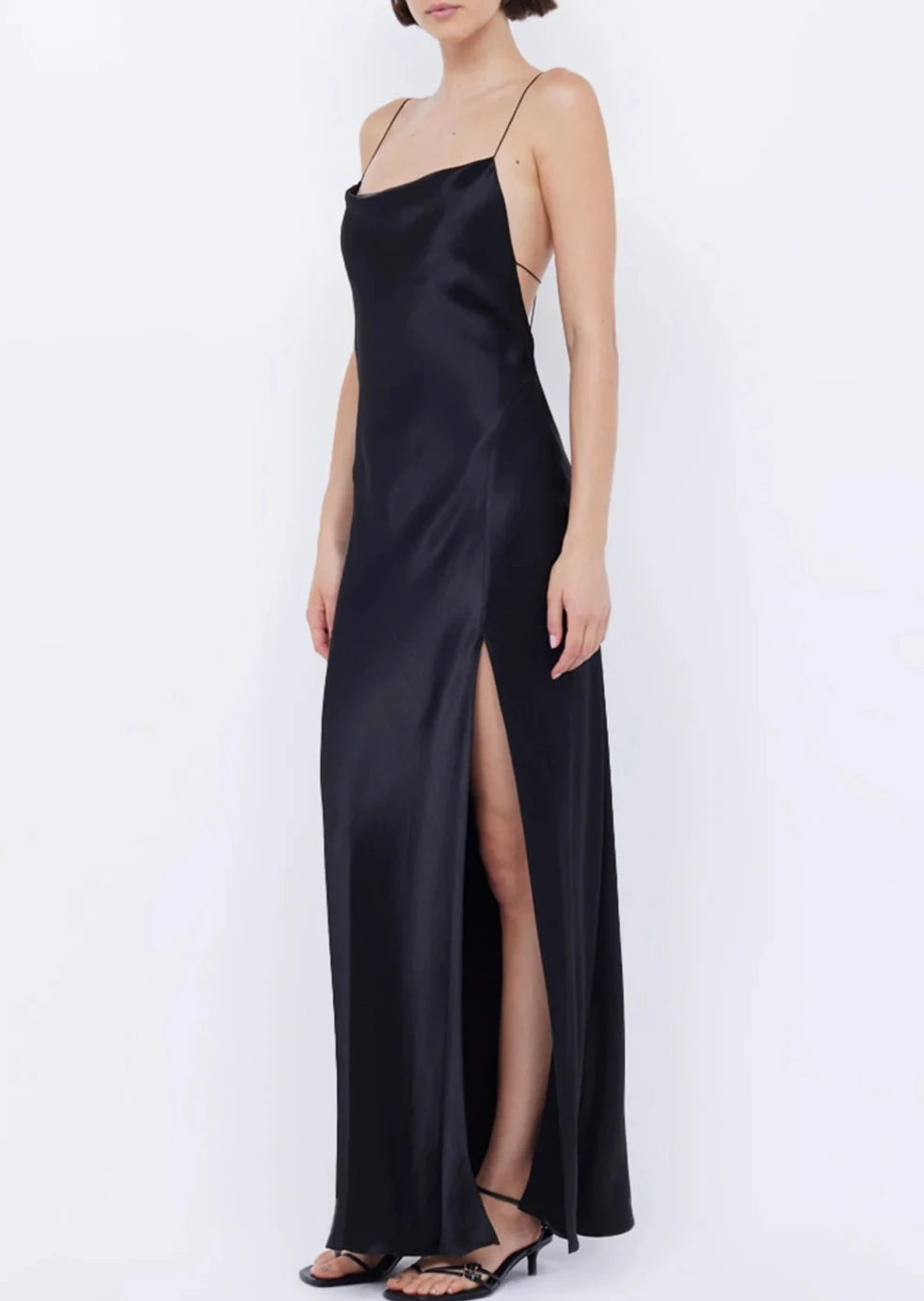 Ayala Cowl Maxi Dress - Black Cozy Cold-Shoulder Maxi Dress