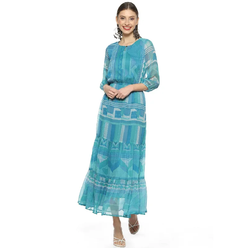 BIBA Women's Poly Chiffon Classic Maxi Dress (Casual D1975_Blue_XL) Trendy Printed Maxi Dress BIBA Women's Poly Chiffon Classic Maxi Dress (Casual D1975_Blue_XL) Trendy Printed Maxi Dress