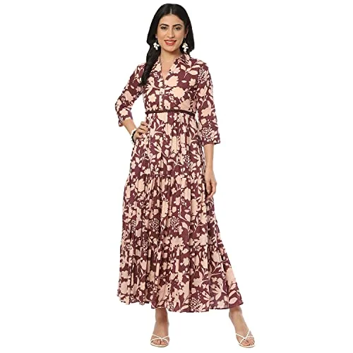 BIBA Women's Voile Maxi Dress (Casual D1945_Purple_S) Stylish Pleated A-Line Maxi Dress BIBA Women's Voile Maxi Dress (Casual D1945_Purple_S) Stylish Pleated A-Line Maxi Dress