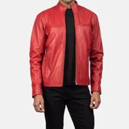 BIKER-1445 MUSH Red Leather Biker Jacket Denim Fabric Leather Fabric Suede Fabric