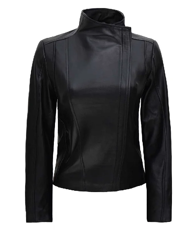 Black Genuine Leather Jacket for Women Print Jacket Jacquard Jacket Patchwork Jacket