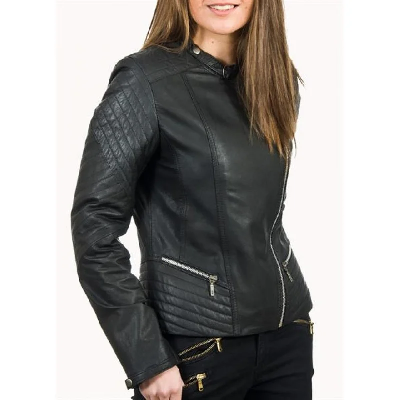 Black Stylish Biker Leather Jacket for Women Cardigan Sweater Pullover