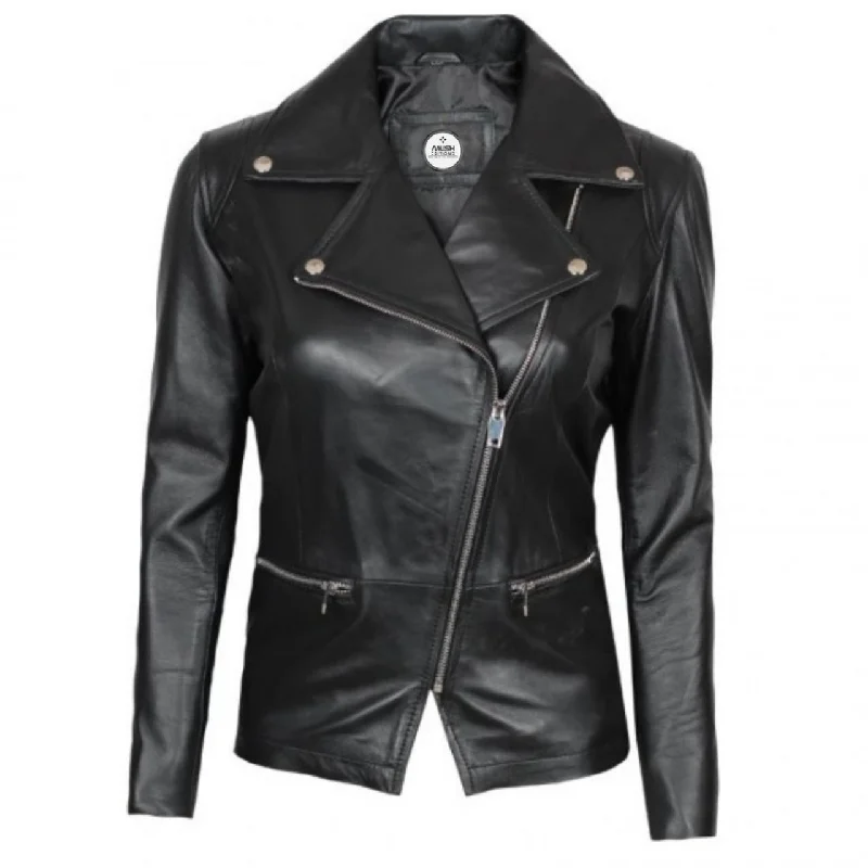 Black Women Motorcycle Leather Jacket Cotton Fabric Linen Fabric Terry Fabric
