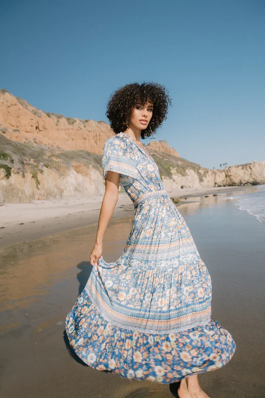 Border Print Maxi Dress Cozy Spaghetti Strap Maxi Dress