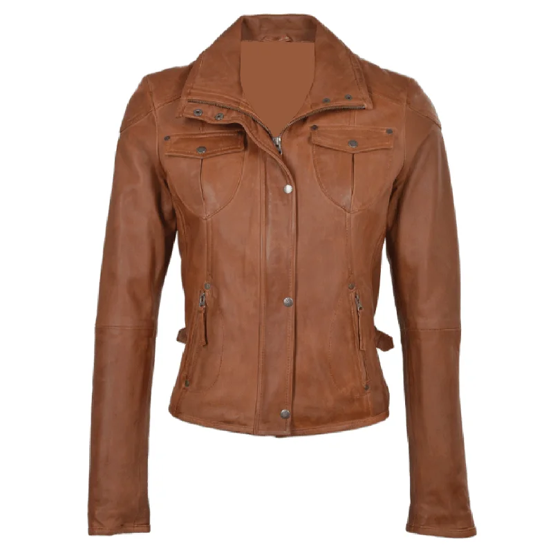 Brown Bomber Biker with Lining Sheepskin Leather Jacket Women Cotton Jacket Linen Jacket Terry Jacket