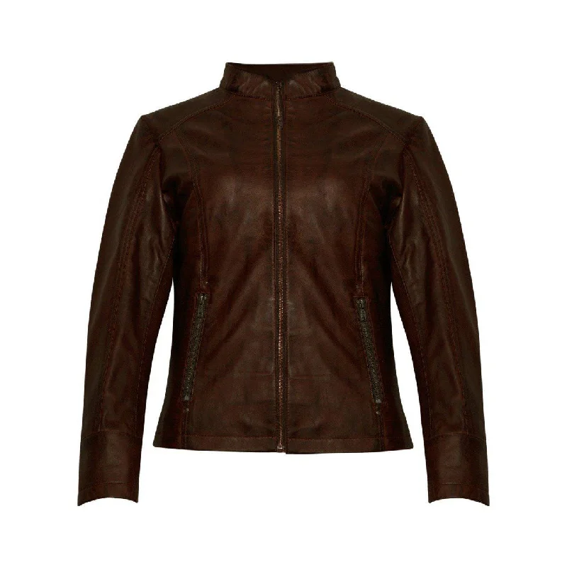 Brown Casual Leather Jacket for Women Striped Jacket Polka Dot Jacket Floral Jacket