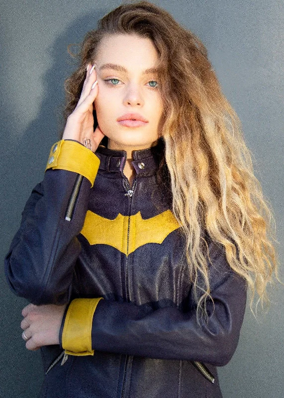 Womens DC Comics Batgirl Leather Jacket Fleece Fabric Down Fabric Feather Fabric