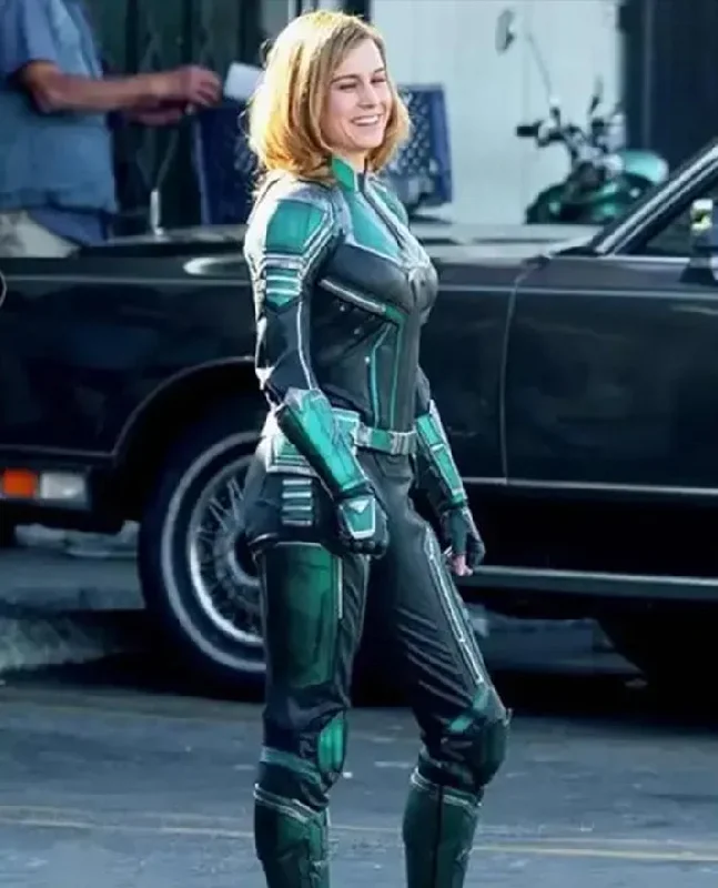 Captain Marvel Green Leather Jacket Snapped Jacket Toggled Jacket Drawstring Jacket