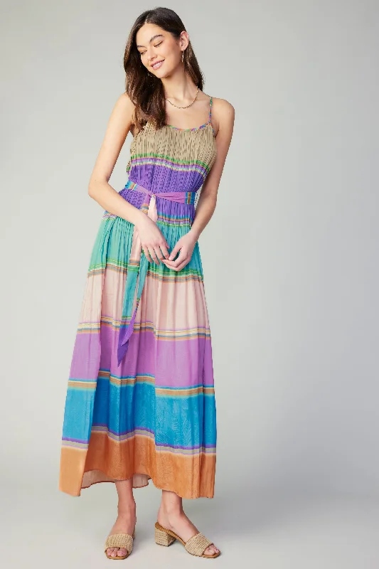 Color Block Pleated Maxi Dress Chic Summer Floral Maxi Dress
