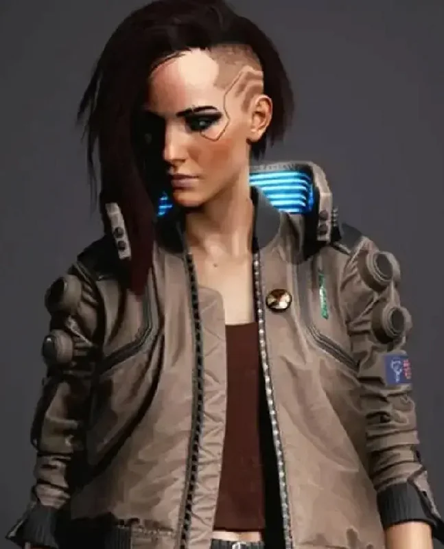 Cyberpunk-2077 Beige Bomber Samurai Jacket Faux Fur Fabric Real Fur Fabric Shearling Fabric