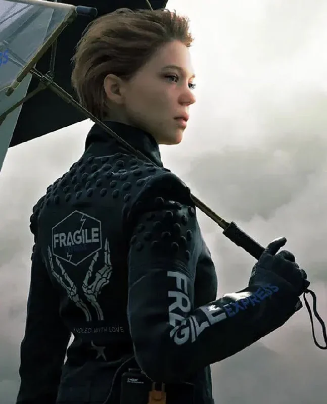 Death Stranding Fragile Express Black Leather Jacket Insulated Jacket Fitted Jacket Loose Jacket