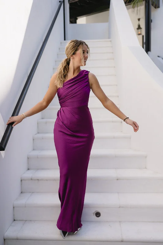 Delilah Maxi Dress - Berry Elegant Pleated Maxi Dress