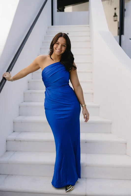 Delilah Maxi Dress - Royal Blue Trendy Off-Shoulder Ruffle Maxi Dress