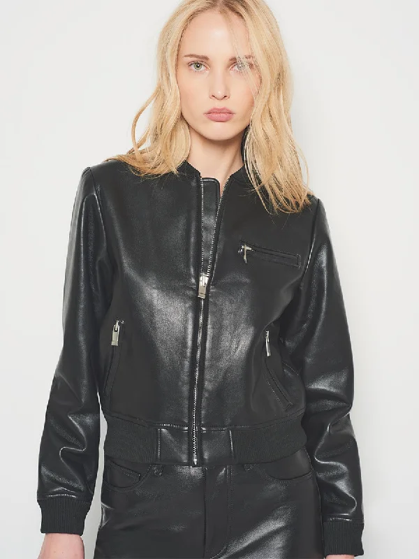 DIXIE RECYCLED LEATHER BOMBER JACKET Cotton Fabric Linen Fabric Terry Fabric