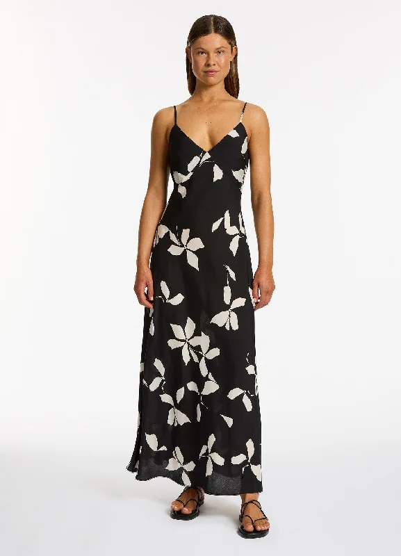 Elora Bloom Slip Maxi Dress - Black Fashionable Sleeveless Maxi Dress