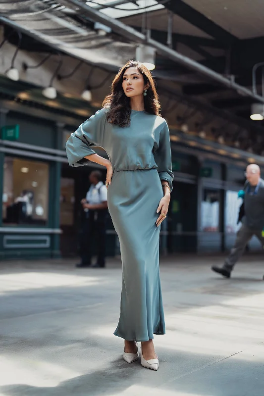 ELLIE MAKIR BALLOON SLEEVE MAXI DRESS Fashionable Off-Shoulder Maxi Dress