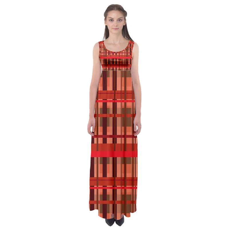 Fall Plaid Empire Waist Maxi Dress Trendy Ruffled Maxi Dress