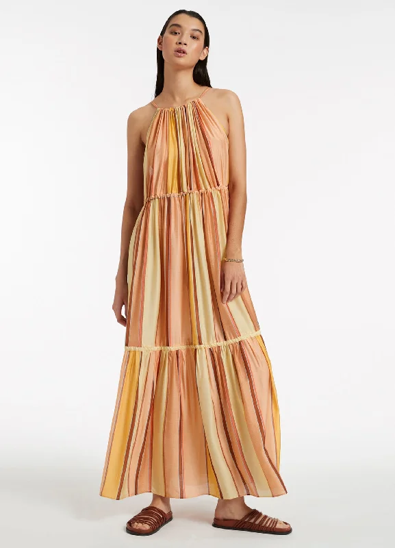Fira Stripe Maxi Dress - Marigold Fashionable Chiffon Tiered Maxi Dress