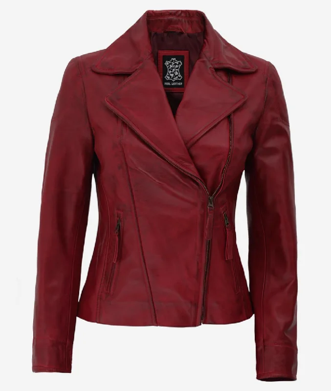 Fitted Leather Jacket Womens  Red Leather Motorcycle Jacket Oversized Jacket Tailored Jacket Straight Jacket
