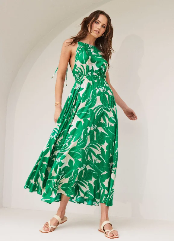 Floreale Backless Maxi Dress - Green Comfortable T-Shirt Maxi Dress