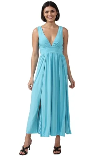 FOREVER 21 women's Polyester Classic Maxi Dress (460408_Blue Cozy Wrap Maxi Dress