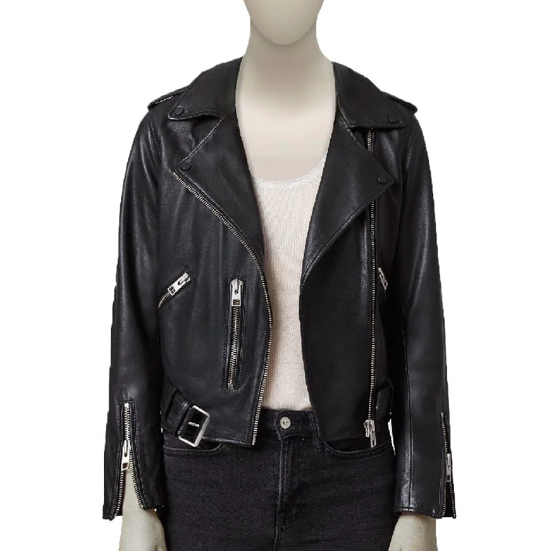 Front Pockets Biker Women Leather Jacket Trench Coat Raincoat Waterproof Jacket