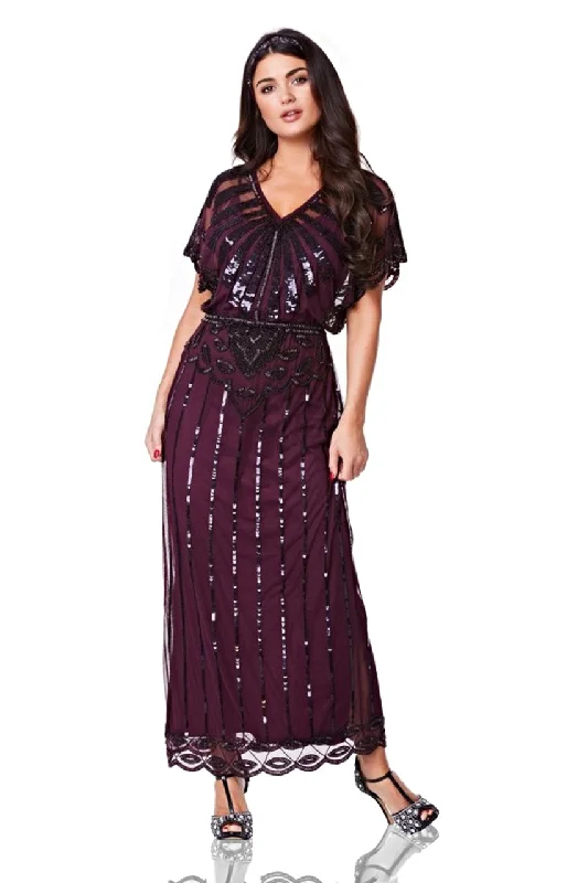 Gatsby Style Maxi Dress in Plum Elegant Lace-Up Maxi Dress