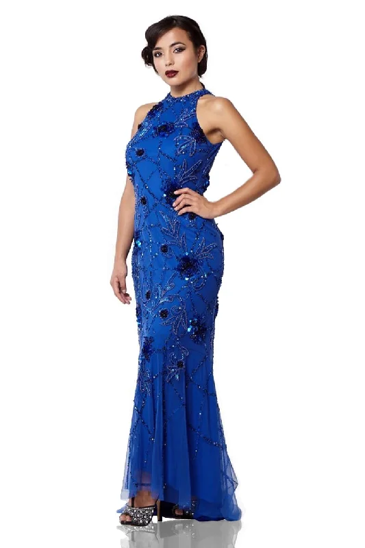 Gatsby Style Maxi Dress in Royal Blue Stylish Pleated A-Line Maxi Dress