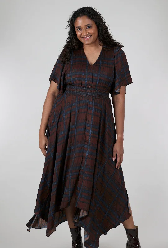Printed Unbalanced Maxi Dress, Cocoa Comfortable Maxi Dress with Sleeves