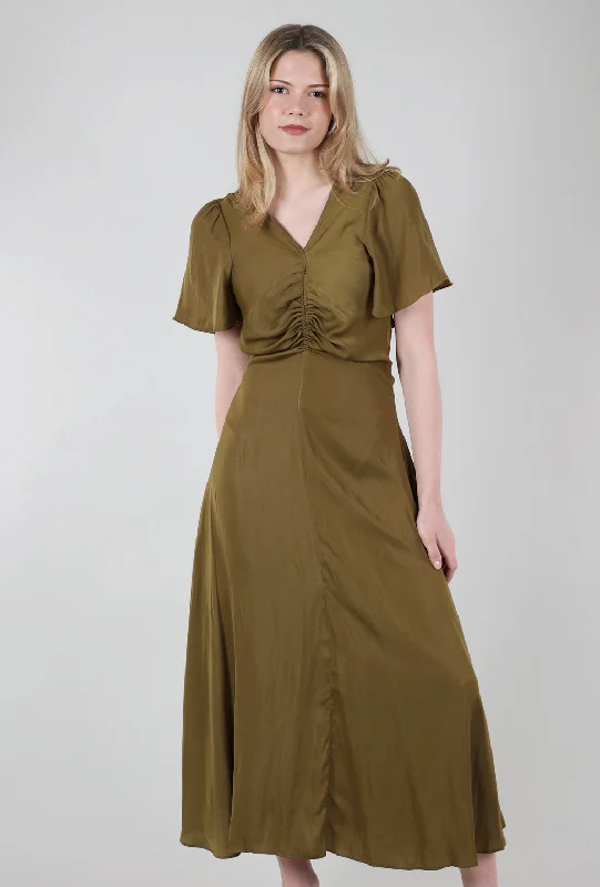 Shirred Waist Maxi Dress, Moss Cozy Knitted Maxi Dress