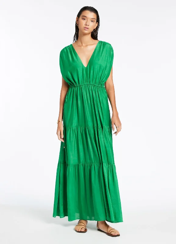 Jetset Tiered Maxi Dress - Green Elegant Maxi Dress with Drapes