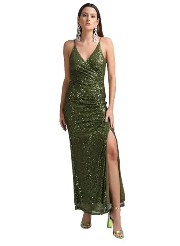Kazo Solid Satin Round Neck Womens Maxi Dress (Olive, Medium) Cozy Longline Maxi Dress Kazo Solid Satin Round Neck Womens Maxi Dress (Olive, Medium) Cozy Longline Maxi Dress