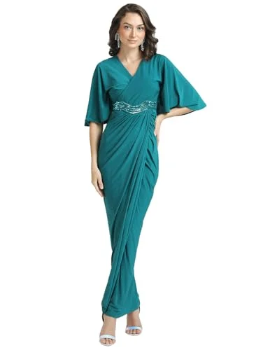 Kazo Women's Polyester Fit and Flare Maxi Dress (124159SDSPRCXS_Green Cozy Ribbed Maxi Dress Kazo Women's Polyester Fit and Flare Maxi Dress (124159SDSPRCXS_Green Cozy Ribbed Maxi Dress