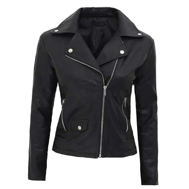Lambskin Asymmetrical Leather Jacket Women Knit Jacket Woven Jacket Fleece Jacket