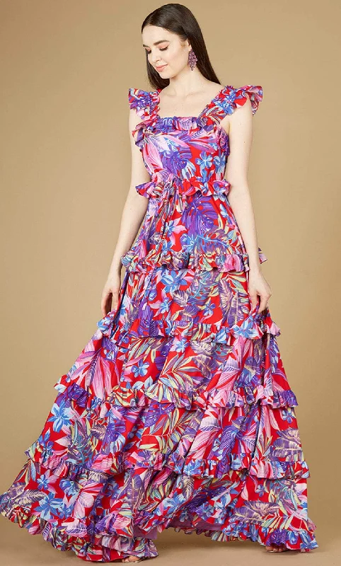 Lara Dresses 29271 - Ruffled Print Maxi Dress Trendy Floral Print Maxi Dress