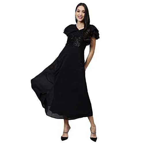 Latin Quarters Women's Black Half Sleeve Solid Maxi Dress Fashionable Sleeveless Maxi Dress Latin Quarters Women's Black Half Sleeve Solid Maxi Dress Fashionable Sleeveless Maxi Dress