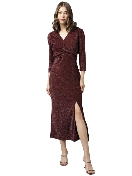 Latin Quarters Women's Maroon Front Slit Solid Maxi Dress_M Classic Solid Maxi Dress Latin Quarters Women's Maroon Front Slit Solid Maxi Dress_M Classic Solid Maxi Dress
