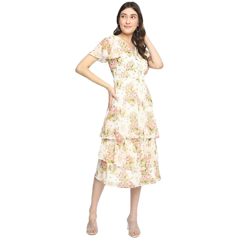 Latin Quartres Women Multi Floral Half Sleeve Maxi Dress Ruffles Red Comfortable Maxi Dress with Sleeves Latin Quartres Women Multi Floral Half Sleeve Maxi Dress Ruffles Red Comfortable Maxi Dress with Sleeves