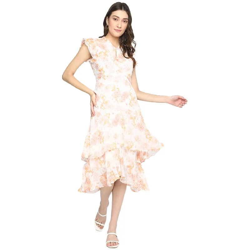 Latin Quartres Women Multi Floral Sleeveless Maxi Dress Ruffles Orange Comfortable Casual Maxi Dress Latin Quartres Women Multi Floral Sleeveless Maxi Dress Ruffles Orange Comfortable Casual Maxi Dress