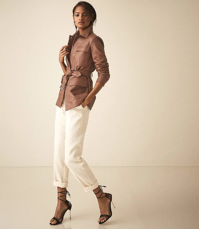 LEATHER BELTED JACKET Wool Jacket Cashmere Jacket Tweed Jacket