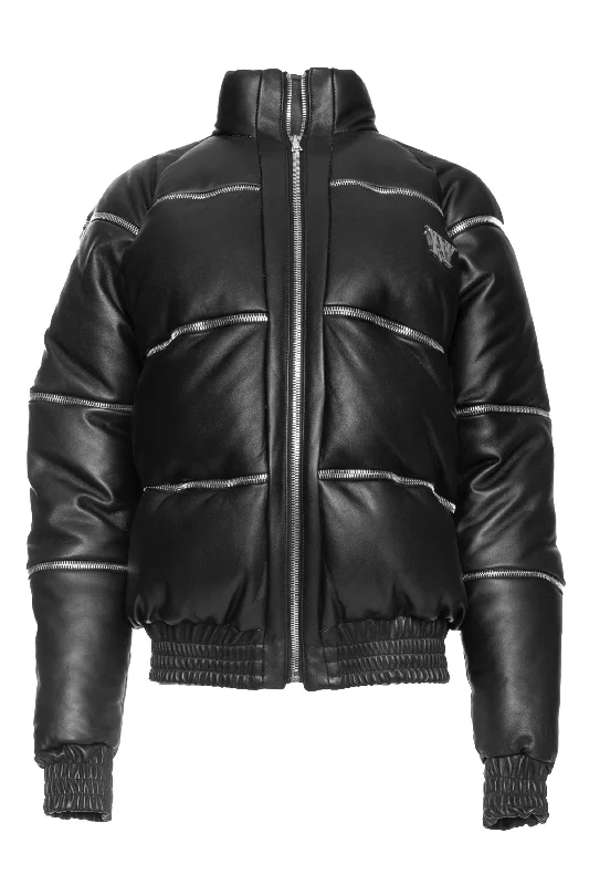 LEATHER ZIP PUFFER JACKET Mesh Jacket Canvas Jacket Denim Jacket