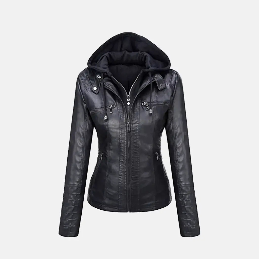 Lennox Lynx Female Leather Jacket with Hood Faux Fur Jacket Real Fur Jacket Shearling Jacket