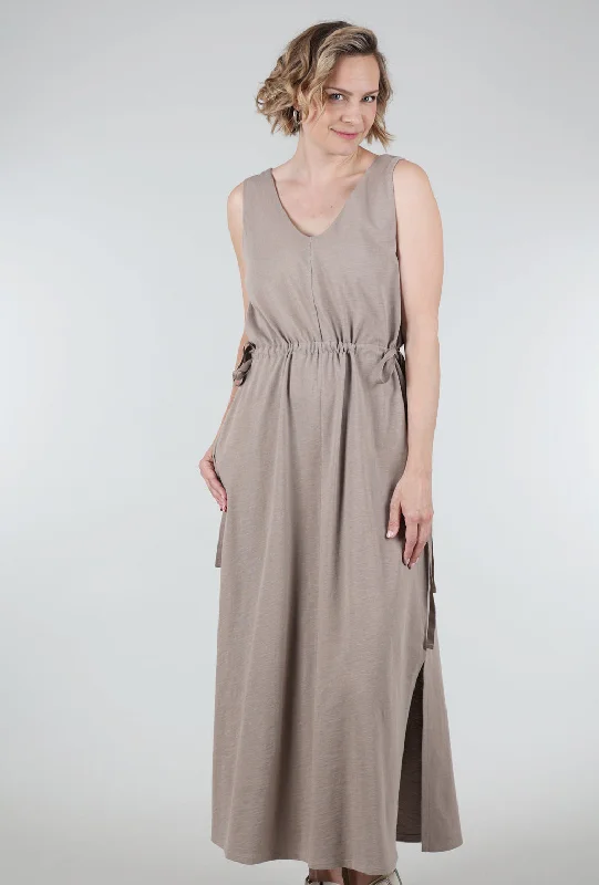 Drawcord Waist Maxi Dress, Driftwood Fashionable Sheer Maxi Dress
