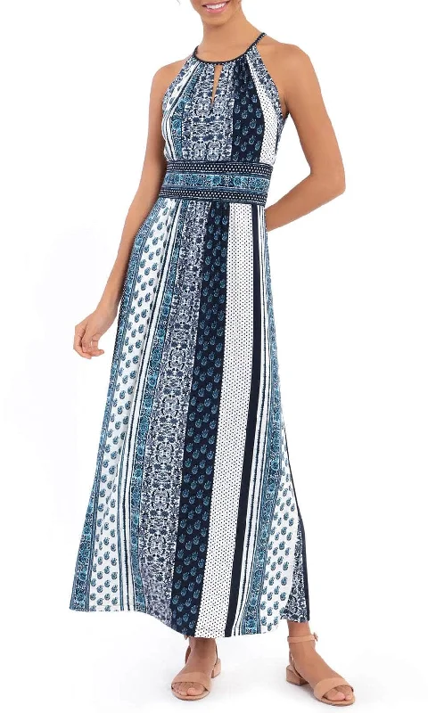 London Times T6345M - Keyhole Front Print Maxi Dress Cozy Ribbed Maxi Dress