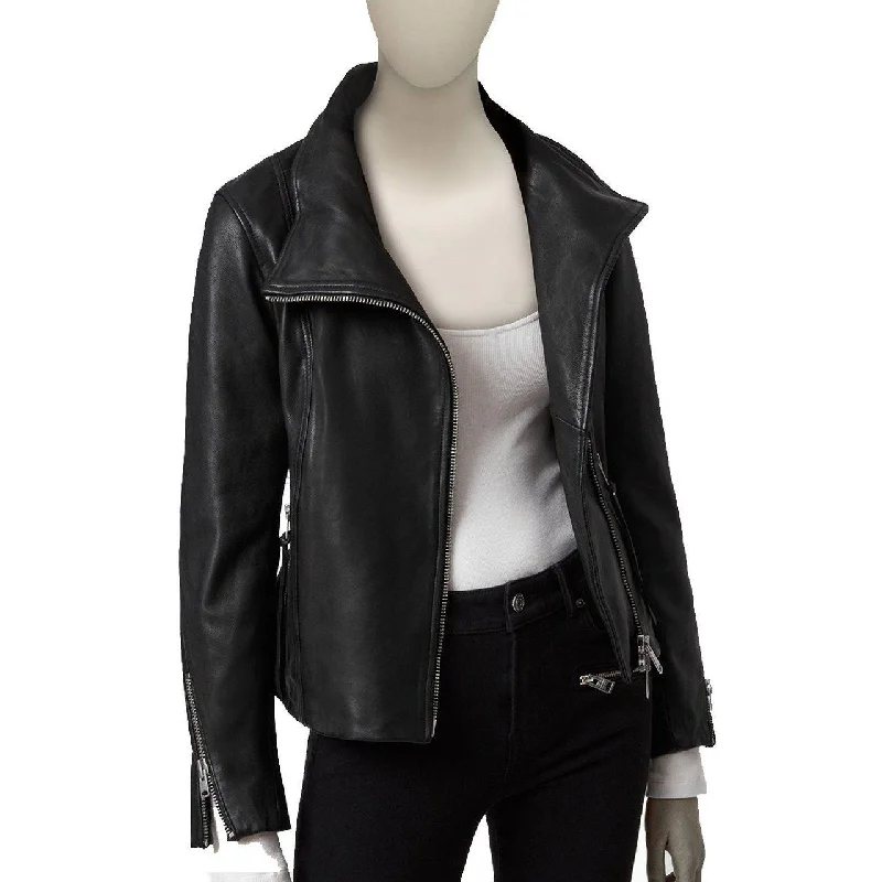 Long Collar Womens Leather Jacket Faux Fur Fabric Real Fur Fabric Shearling Fabric