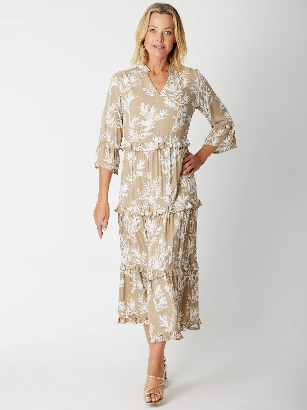 Lucy Maxi Dress - 30286 Beige/White Elegant Lace-Up Maxi Dress