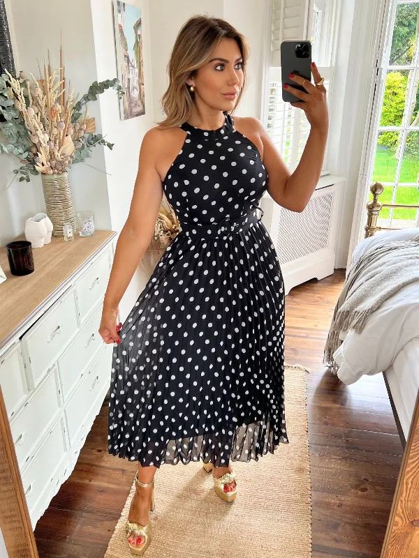 Luisa Belted Pleated Maxi Dress / Mono Spot Print Cozy Spaghetti Strap Maxi Dress