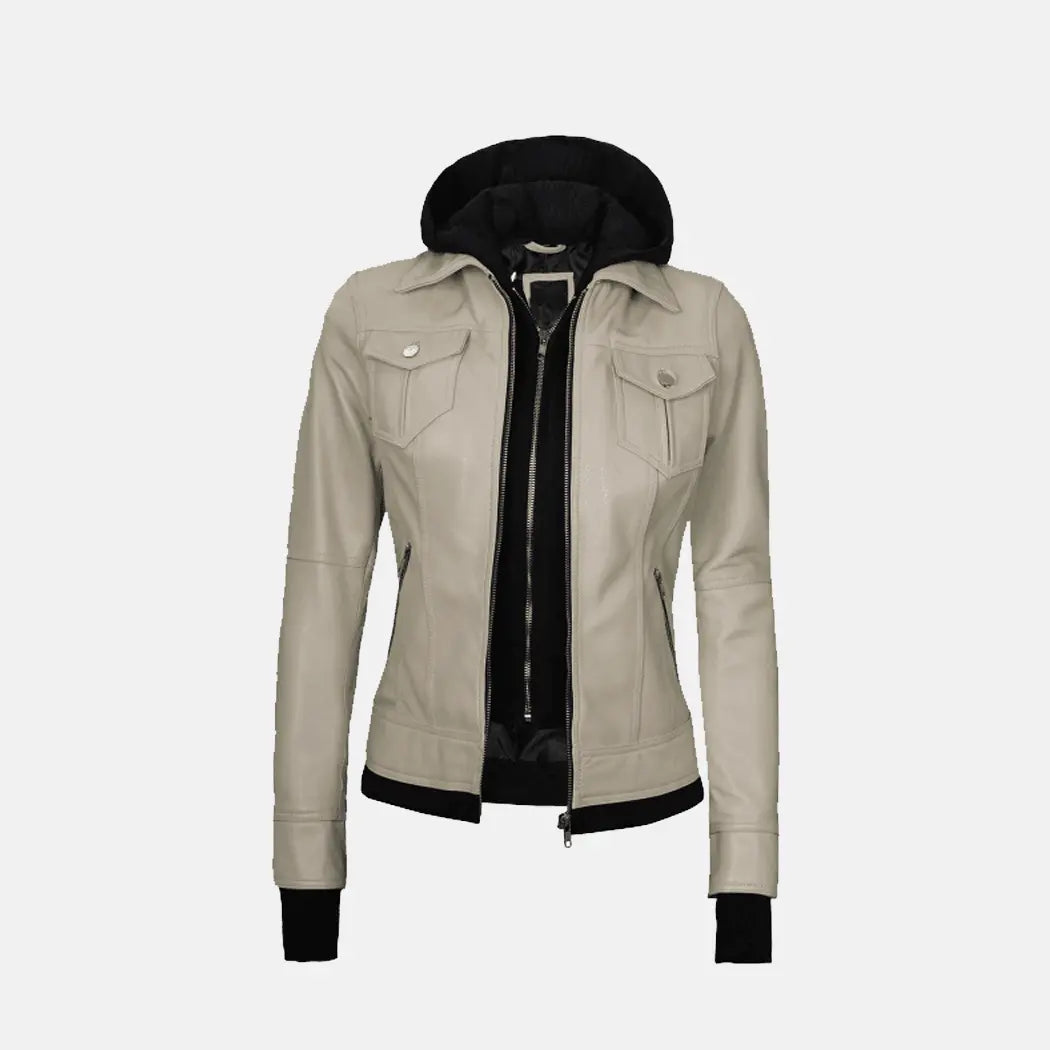 Lyra Lagoon Women's Hooded Leather Jacket with Removable Hood Fleece Fabric Down Fabric Feather Fabric Lyra Lagoon Women's Hooded Leather Jacket with Removable Hood Fleece Fabric Down Fabric Feather Fabric