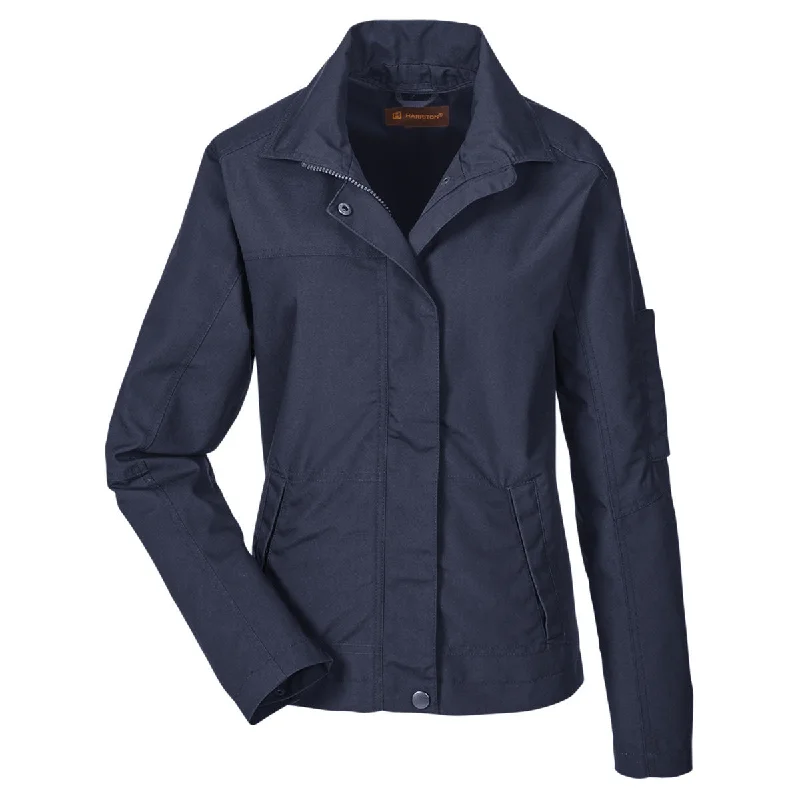 Harriton Women's Dark Navy Auxiliary Canvas Work Jacket Stand-Up Collar Roll-Neck Collar Turtle Neck