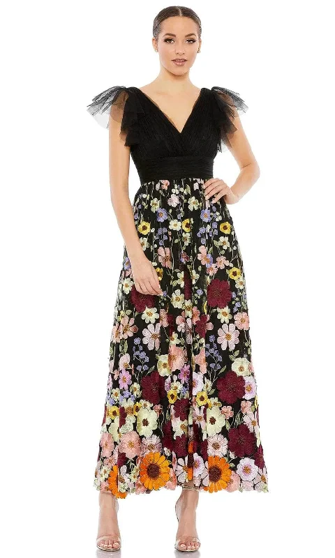 Mac Duggal 68204 - Ruffled Floral Maxi Dress Stylish Button-Up Maxi Dress